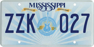 MS license plate ZZK027