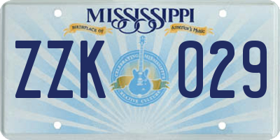 MS license plate ZZK029