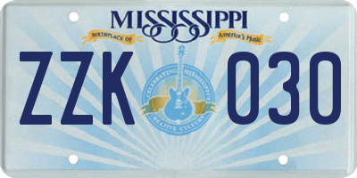 MS license plate ZZK030