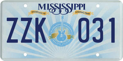 MS license plate ZZK031
