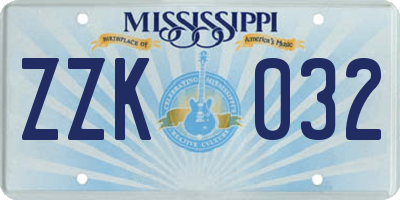 MS license plate ZZK032