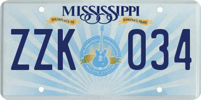 MS license plate ZZK034