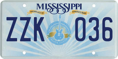 MS license plate ZZK036