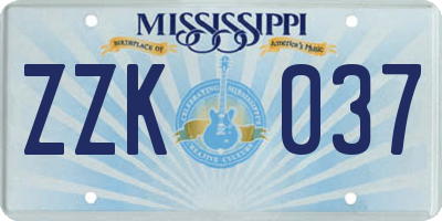 MS license plate ZZK037