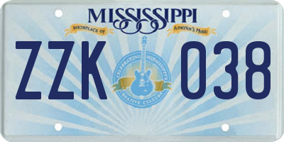 MS license plate ZZK038