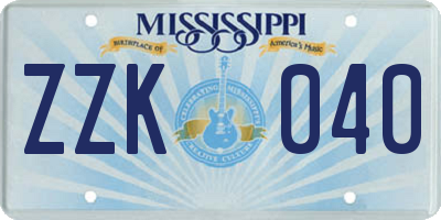 MS license plate ZZK040