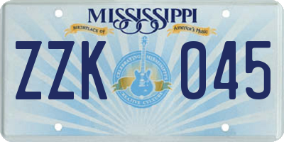 MS license plate ZZK045