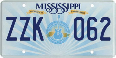 MS license plate ZZK062