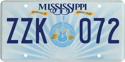 MS license plate ZZK072
