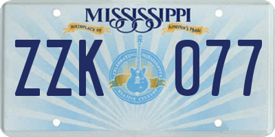 MS license plate ZZK077