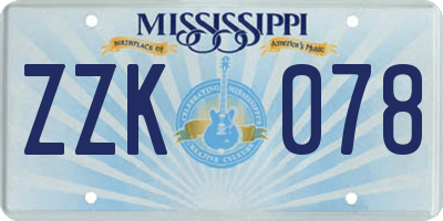 MS license plate ZZK078