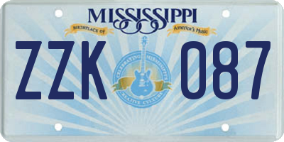 MS license plate ZZK087