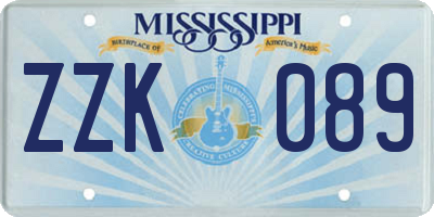 MS license plate ZZK089