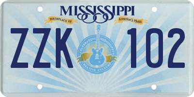 MS license plate ZZK102