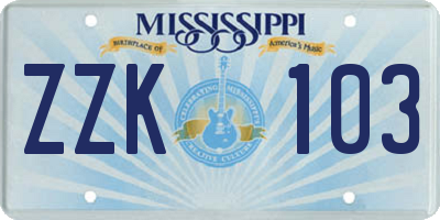 MS license plate ZZK103