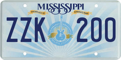 MS license plate ZZK200