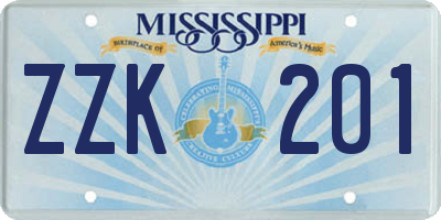 MS license plate ZZK201