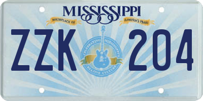 MS license plate ZZK204