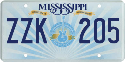 MS license plate ZZK205