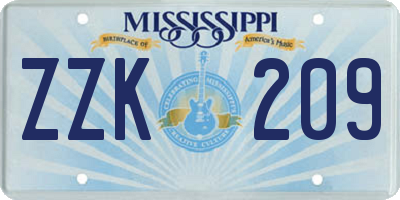 MS license plate ZZK209