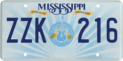MS license plate ZZK216