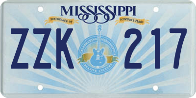 MS license plate ZZK217
