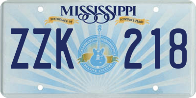 MS license plate ZZK218