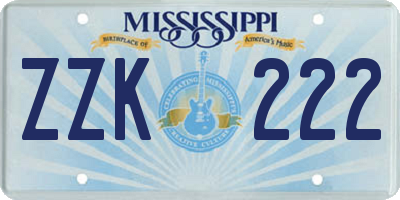 MS license plate ZZK222