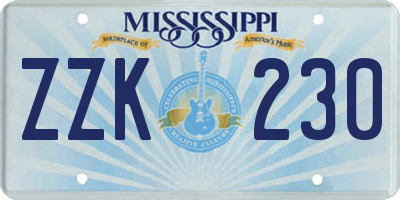 MS license plate ZZK230
