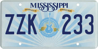 MS license plate ZZK233