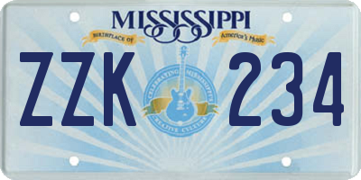 MS license plate ZZK234