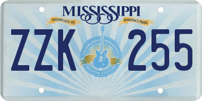MS license plate ZZK255