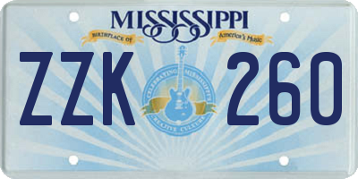MS license plate ZZK260