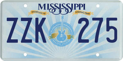 MS license plate ZZK275