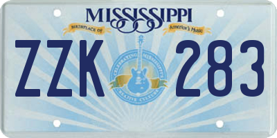 MS license plate ZZK283