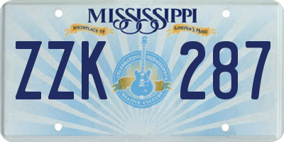 MS license plate ZZK287