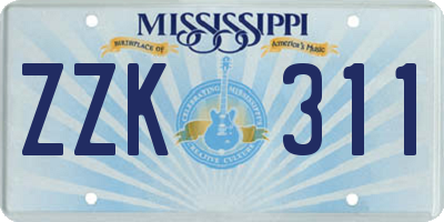 MS license plate ZZK311