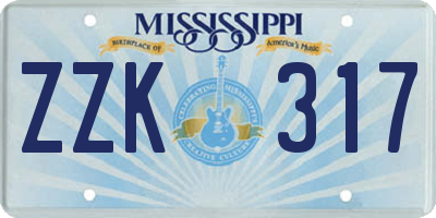 MS license plate ZZK317