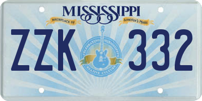 MS license plate ZZK332