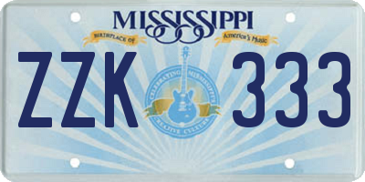 MS license plate ZZK333
