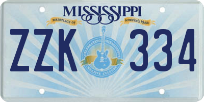 MS license plate ZZK334