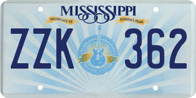 MS license plate ZZK362