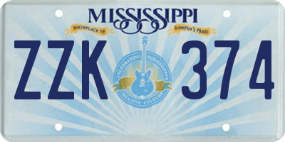 MS license plate ZZK374