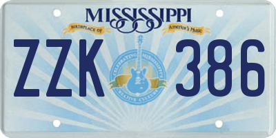 MS license plate ZZK386