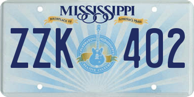 MS license plate ZZK402