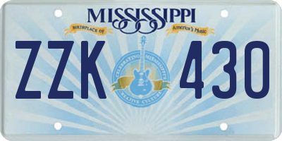 MS license plate ZZK430