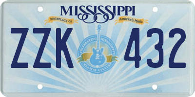 MS license plate ZZK432