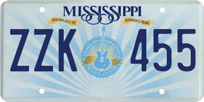 MS license plate ZZK455