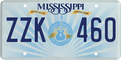 MS license plate ZZK460