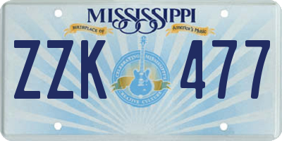 MS license plate ZZK477